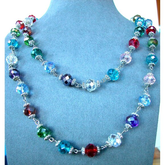 Premier 54 Inch Multicolor Faceted Cut Glass Bead Necklace/ Lobster Clasp - Picture 1 of 4